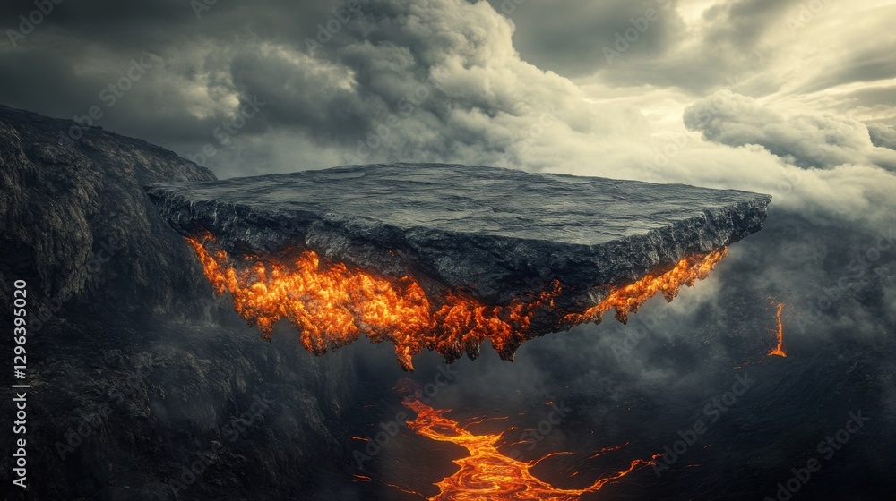 Fototapeta premium A surreal floating island over molten lava.