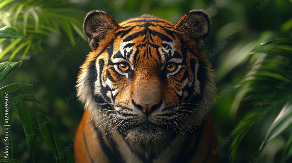 Fototapeta premium Majestic tiger in lush jungle.