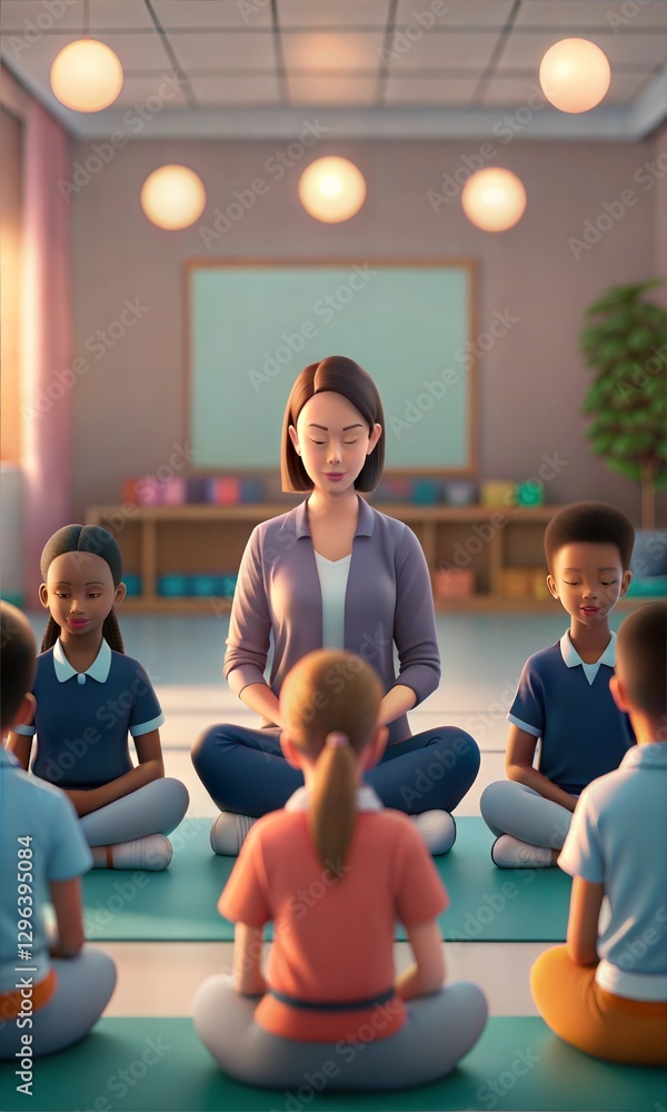 A teacher helping students practice mindfulness exercises during a stressful period.