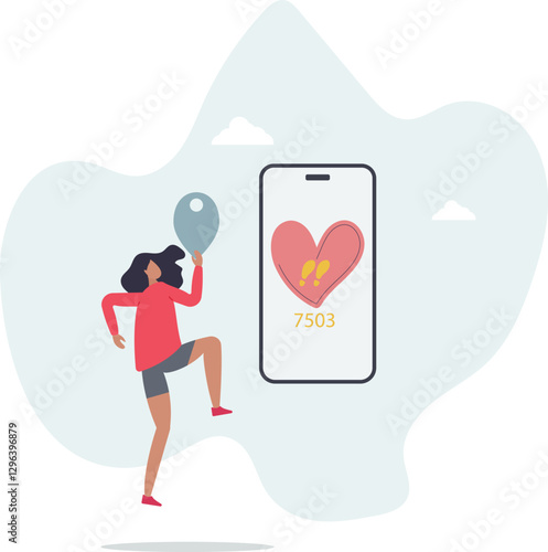 Mobile pedometer concept. Applications and programs for athlete. Active lifestyle, calorie count, weight loss.flat character life .