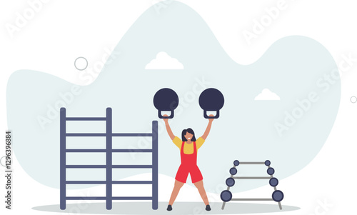 Weightloss and physical activity concept. Sportswoman or athlete. Workout in gym or fitness.flat character life .