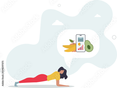 young woman use weight loss app to control food consumption.flat character life .
