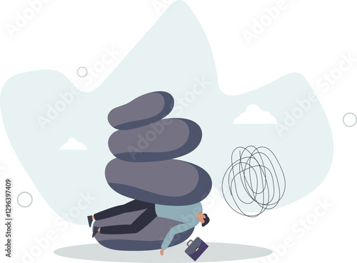 Burden, obligation to pay off, heavy stress problem or difficulty, work pressure thinking to make decision, overload duty or overthinking concept.flat character life .