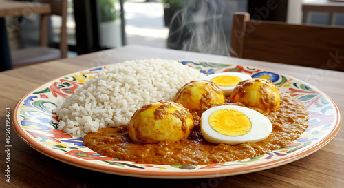 Indian egg curry, boiled eggs in a spiced tomato sauce photo