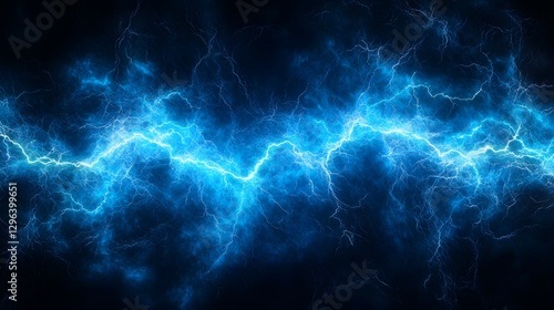 Abstract blue light energy waves on a black background, with a glowing effect