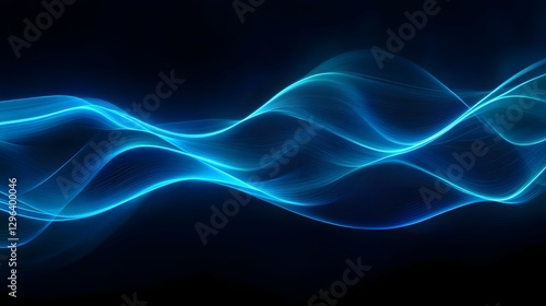 Abstract blue light energy waves on a black background, with a glowing effect