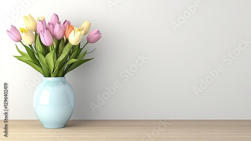 Wallpaper Mural Bright flowers are elegantly arranged in a blue vase against a plain background, showcasing striking colors and detailed petals Torontodigital.ca