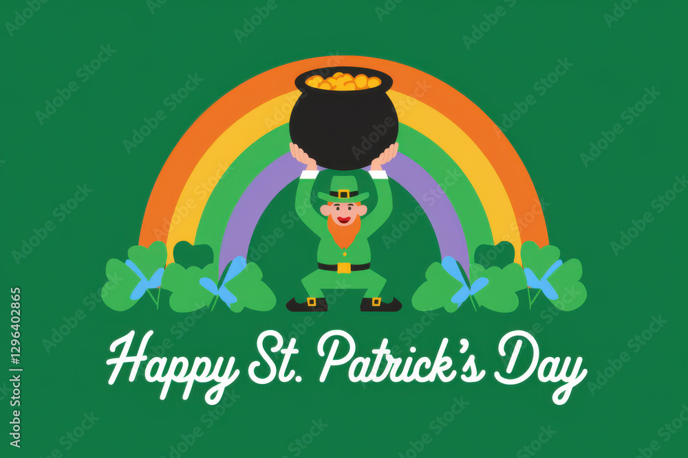 Fototapeta premium St. Patrick's Day Leprechaun Gold Pot Rainbow Background