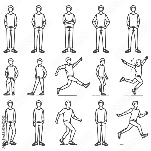 Versatile Man Standing with Various Poses Illustration