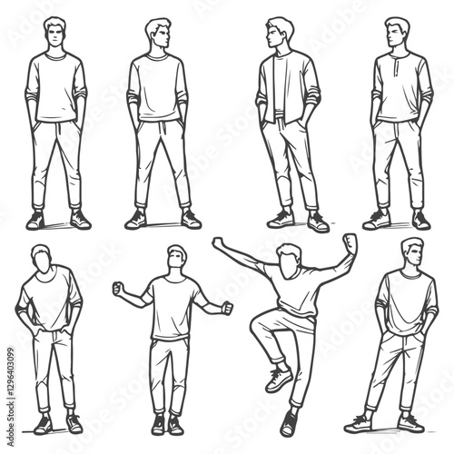 Set of Man Standing with Diverse Poses Illustrations