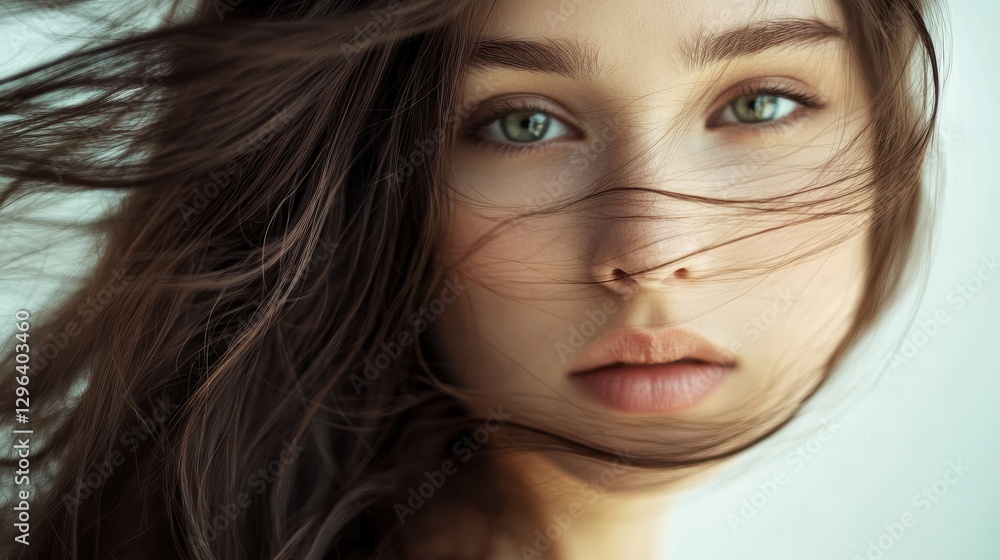A woman of captivating beauty, her brunette hair cascading like a waterfall, adorned with flawless skin, radiating an aura of healthy vitality. A woman of captivating beauty, her brunette hair cascading like a waterfall, adorned with flawless skin, radiating an aura of healthy vitality.