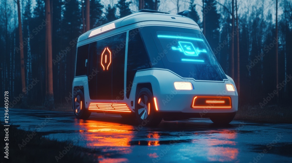 Obraz premium Futuristic ambulance with AI navigation and remote-controlled
