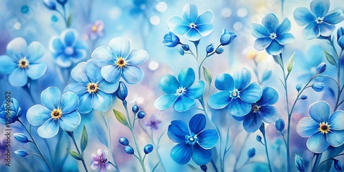 Elegant Watercolor Blue Floral Pattern - Soft, Long Exposure Effect