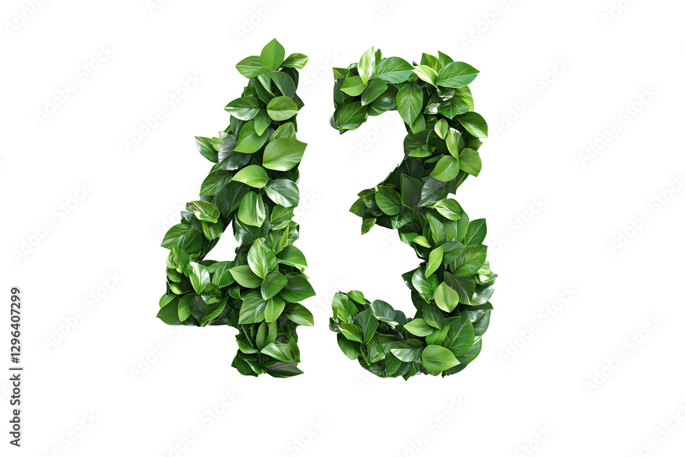 Leaves Create Number 43, Green, Transparent Background Leaves Create Number 43, Green, Transparent Background