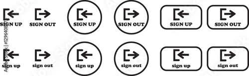 Login and logout icon set Set of sign out, Sign in vector vector collection. Open and close door symbol. Black exit and enter arrow, trendy flat style isolated on transparent background.