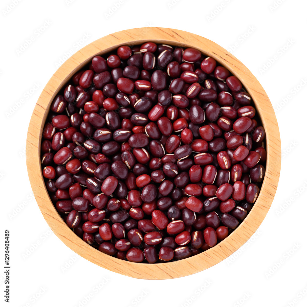 Azuki beans or red mung beans in wooden bowl, Top view Azuki beans or red mung beans in wooden bowl, Top view