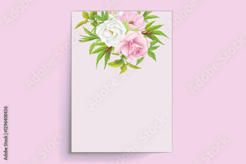 watercolor pink roses wedding invitation card set
