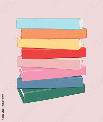 Stack of Colorful Books on a Pink Background