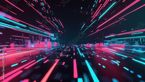 Abstract Cyber Glitch Background with Pixelated Digital Noise and Horizontal Distortion