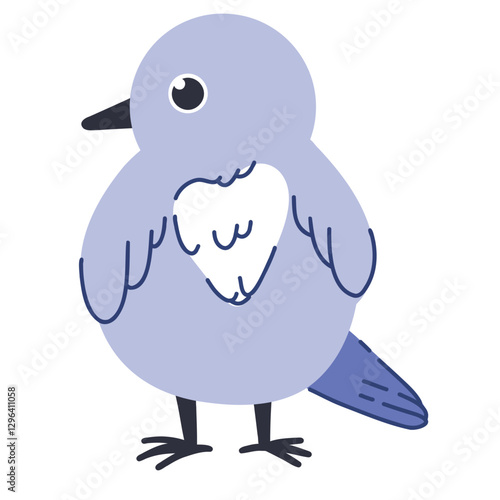 Cute bright bird. Vector illustration of a feathered bird in spring. Isolated on a white background. Cute cartoon picture for a postcard