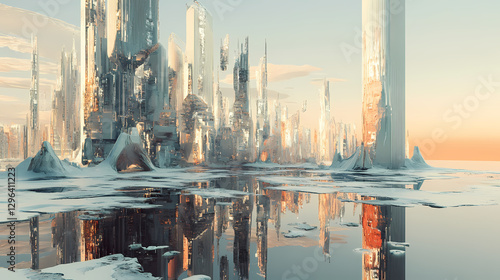 A futuristic cityscape imagined as a melted blend of dripping urban architecture. Surreal Melting Architecture. Illustration