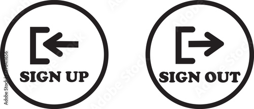 Login and logout icon set Set of sign out, Sign in vector vector collection. Open and close door symbol. Black exit and enter arrow, trendy flat style isolated on transparent background.