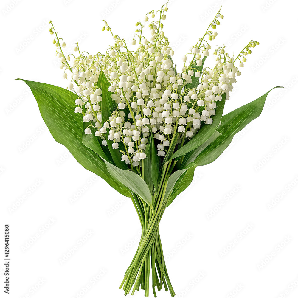 Obraz premium Lily of the valley Flower illustration, Beautiful Convallaria majalis image, Lily of the valley Plant isolated 