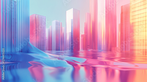 Fading light in a dreamlike cityscape with melting buildings , surreal, melting. Surreal Melting Architecture. Illustration