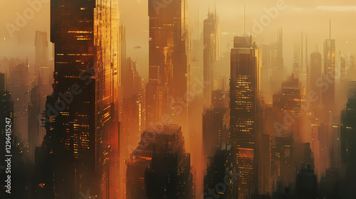 Fading light in a dreamlike cityscape with melting buildings , architecture, dreamscape, city. Surreal Melting Architecture. Illustration