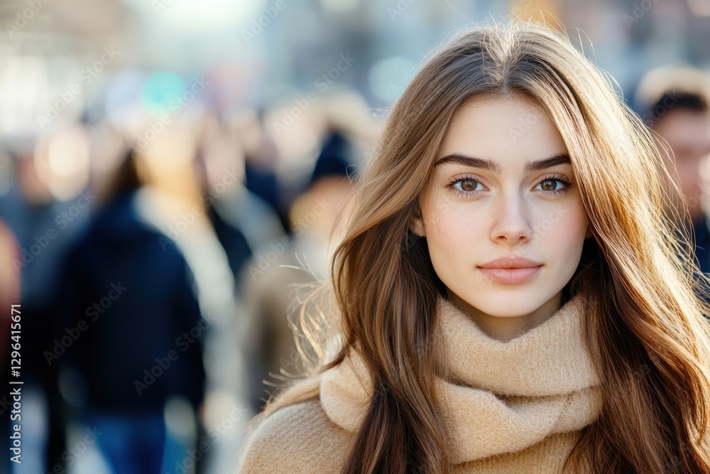 Obraz premium Stunning Young Woman With Long Hair In Scarf
