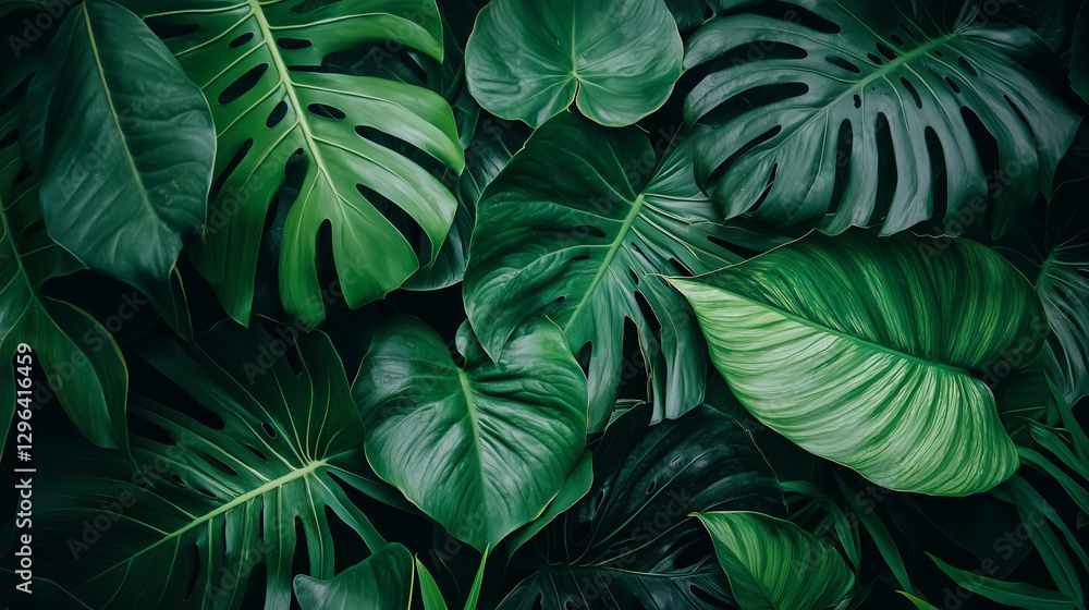 custom made wallpaper toronto digitalVibrant tropical leaves in a flat lay design, embodying simplicity and summer essence.