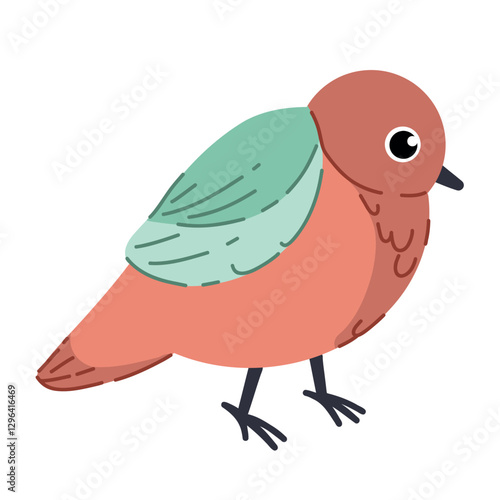 Cute bright bird. Vector illustration of a feathered bird in spring. Isolated on a white background. Cute cartoon picture for a postcard