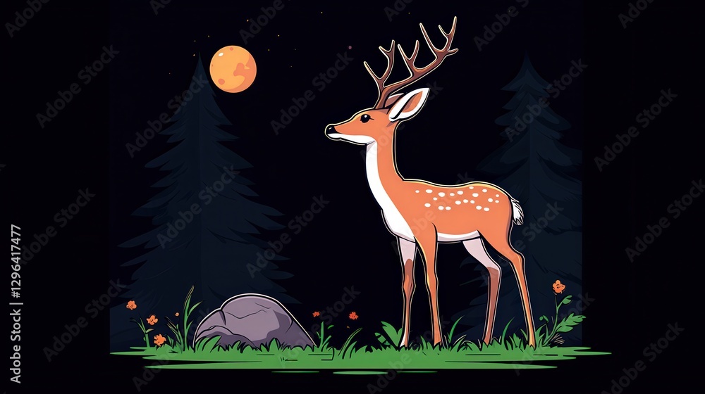 A Spotted Deer Stands Alone Beneath A Full Bright Moon A Spotted Deer Stands Alone Beneath A Full Bright Moon
