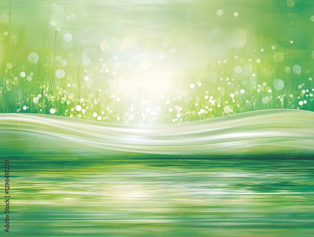 Serene Green Meadow Landscape Abstract Spring Nature Background with Soft Light and Blurred Grass
