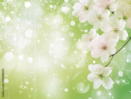 Obraz na płótnie Elegant White Spring Blossoms on Soft Green Background with Sparkling Lights w salonie