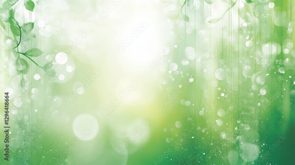 Serene Green Nature Background Spring Leaves Bokeh Lights Soft Focus