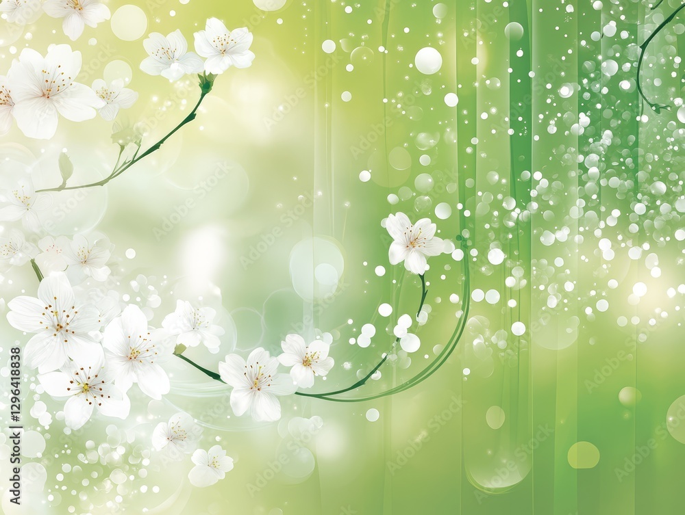 Serene Spring Blossoms White Cherry Flowers on Green Background Soft Focus Bokeh