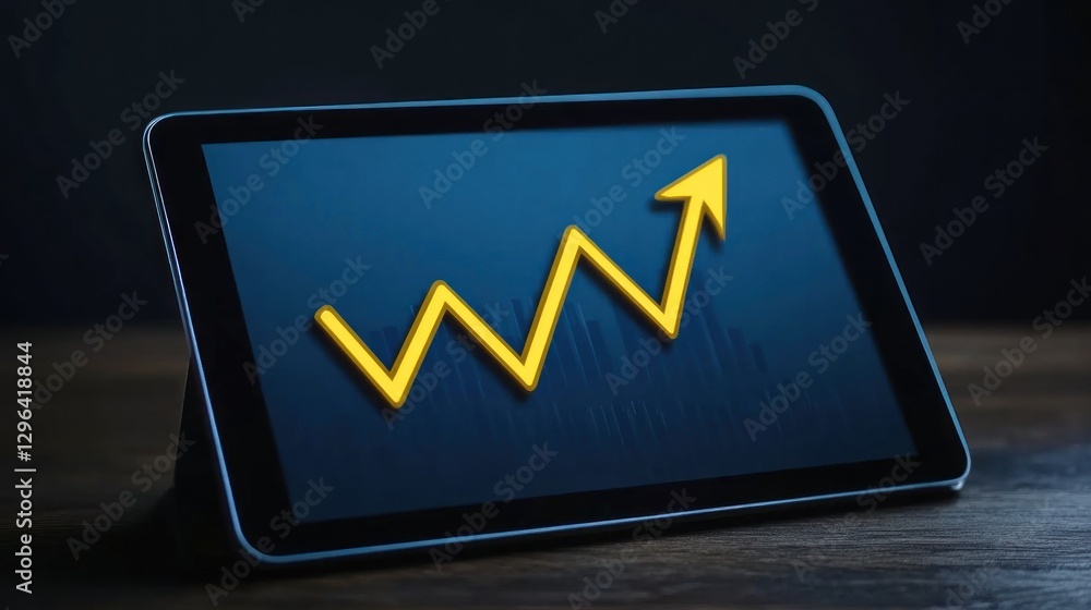 Tablet displaying upward trend graph Tablet displaying upward trend graph