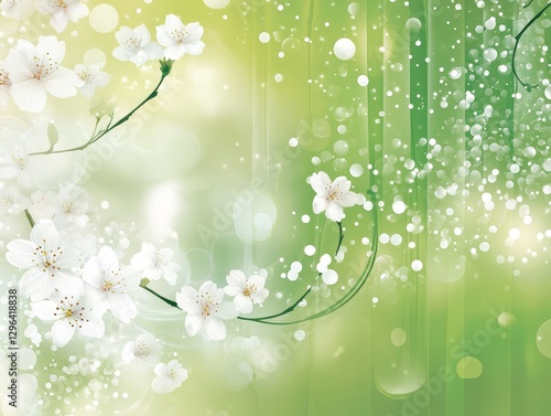 Obraz na płótnie Serene Spring Blossoms White Cherry Flowers on Green Background Soft Focus Bokeh w salonie