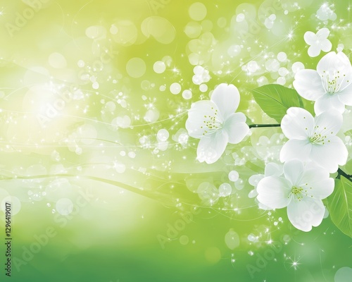 Obraz na płótnie Spring Blossom Background Delicate White Flowers and Green Bokeh Lights w salonie