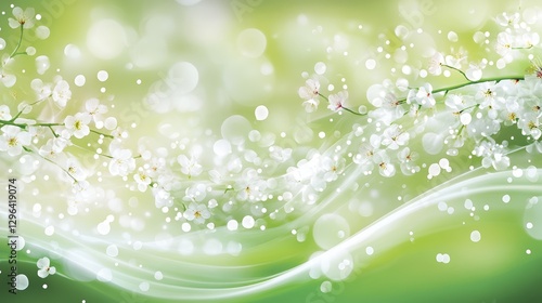 Obraz na płótnie Spring Blossoms Delicate White Flowers on a Soft Green Background with Bokeh Lights w salonie