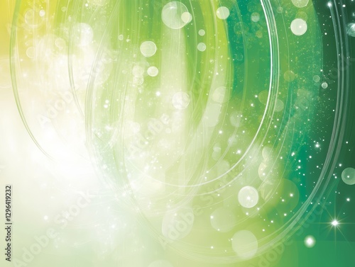Obraz na płótnie Abstract Green and White Swirling Background with Bokeh Lights and Glowing Particles w salonie