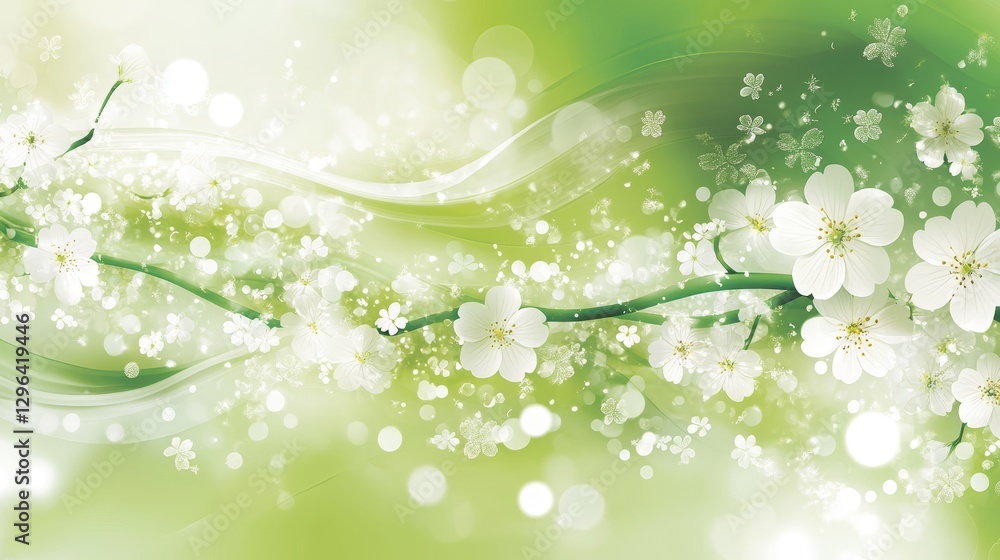 Springtime Blossoms White Flowers Green Background Soft Focus Abstract Floral Design