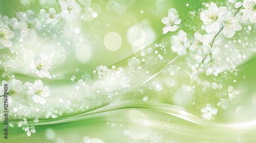 Obraz na płótnie Elegant Spring Blossoms Soft Green Background with White Flowers and Bokeh Lights w salonie