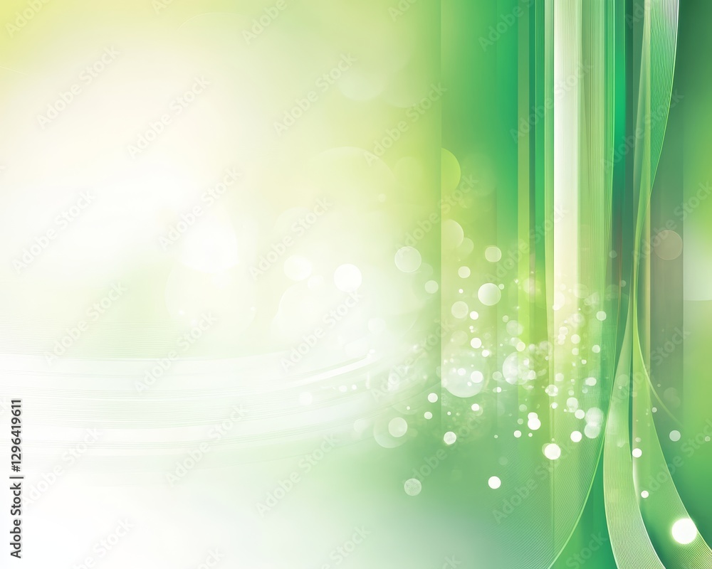 Abstract Green and White Background with Light Bokeh and Dynamic Lines