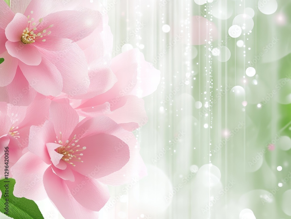 Delicate Pink Blossom Flowers Soft Green Background Spring Floral Wallpaper Bokeh Lights