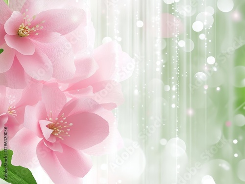 Obraz na płótnie Delicate Pink Blossom Flowers Soft Green Background Spring Floral Wallpaper Bokeh Lights w salonie