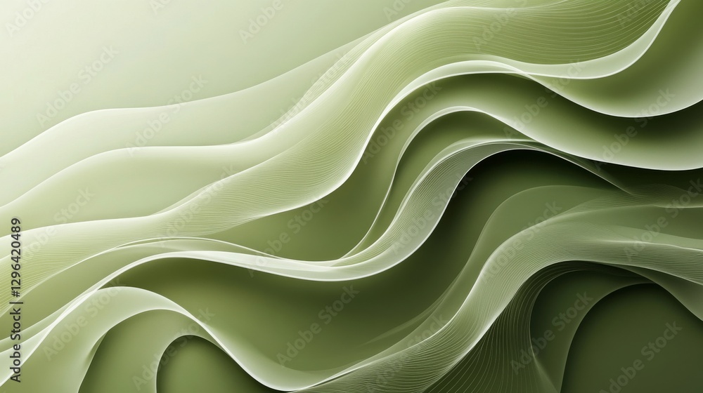 Obraz premium Abstract flowing wavy lines of green and white on display