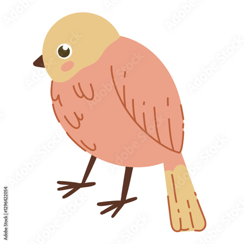 Cute bright bird. Vector illustration of a feathered bird in spring. Isolated on a white background. Cute cartoon picture for a postcard