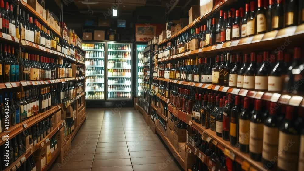 wine galore: aisles filled with bottles of various labels in a store with tiled floors wine galore: aisles filled with bottles of various labels in a store with tiled floors
